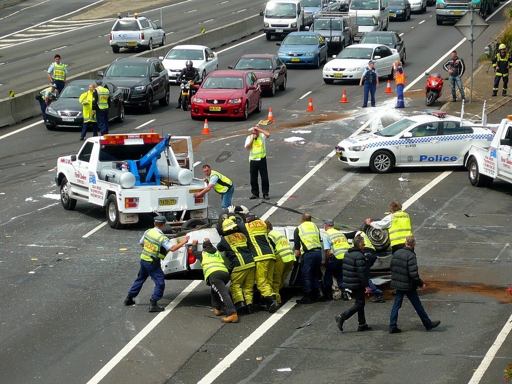 Police in a road accident scene